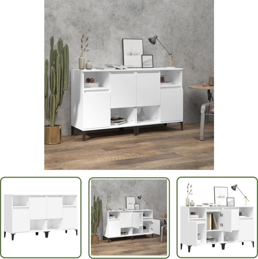 The Living Store Dressoirs 2 st 60x35x70 cm bewerkt hout wit Dressoir Commode Meubel Houten Dressoir Wit Dressoir