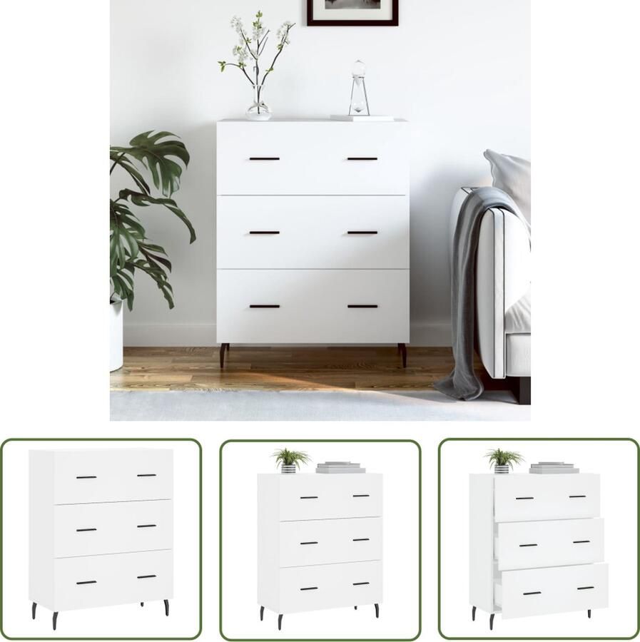 VidaXL Wit Dressoir 69 5x34x90 cm bewerkt hout wit Houten Dressoir Modern Dressoir Opbergmeubel