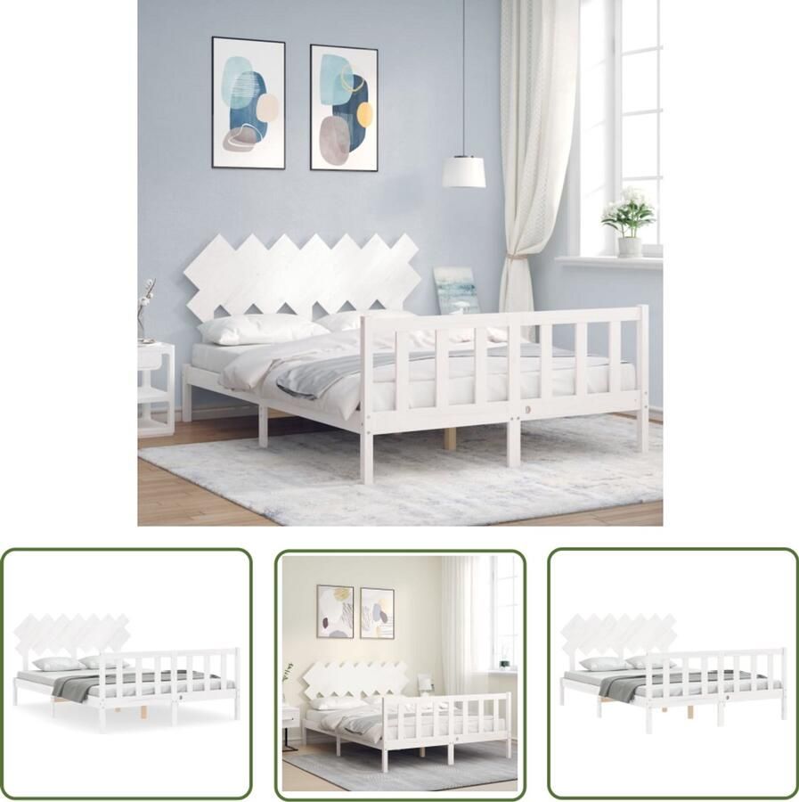VidaXL Bedframe Massief Grenenhout 150x200 cm Wit Massief Hout Bed Grenenhout Bed Tweepersoons Bed Wit Bed Slaapcomfort Design Bed Modern Bed Landelijk Bed