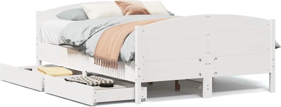 VidaXL Wit Grenen Bedframe 150x200 cm incl. Lades