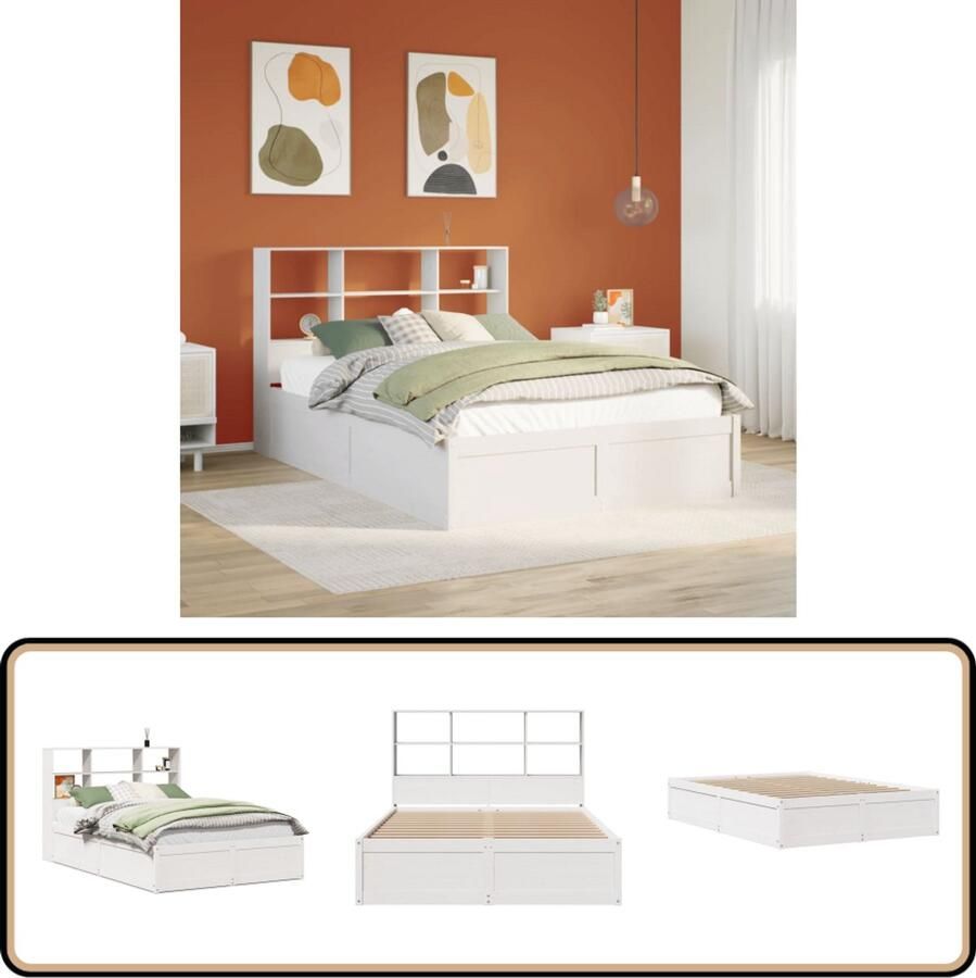 VidaXL Wit Grenen Bedframe 150x200 cm met Opslag Bed Frame Houten Bed Grenen Bed Wit Bed Met Opbergruimte Tweepersoonsbed Slaapkamerstijl Modern Bed Minimalistisch Bed Budgetvriendelijk Bed