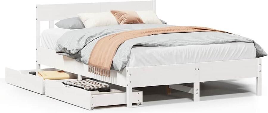 VidaXL Wit Grenen Bedframe 160x200 cm met Lades