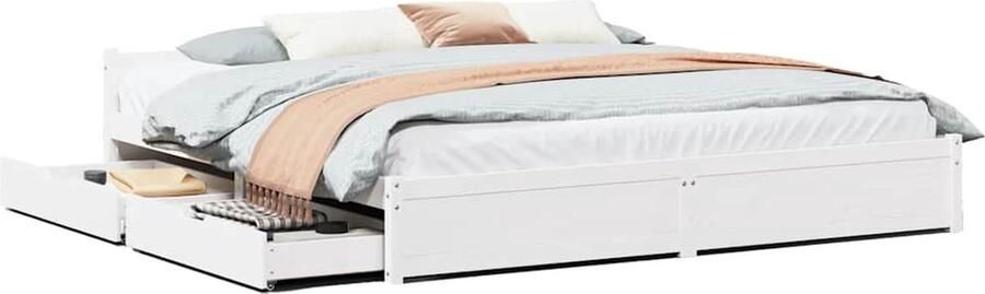 VidaXL Wit Grenen Bedframe 180x200 cm met Lades