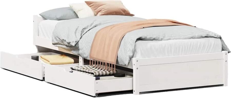 VidaXL Wit Grenen Bedframe 90x200 cm met Lades