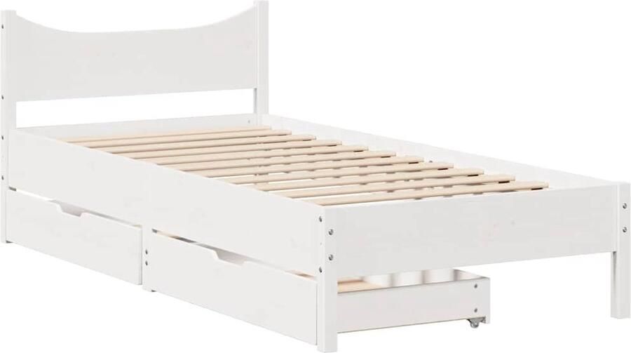 VidaXL Wit Grenen Bedframe met Lades 75x190 cm