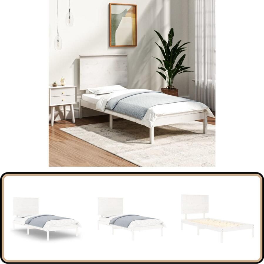 VidaXL Wit Grenen Houten Bedframe 90x200 cm Modern Bed Frame Wooden Bed Frame Pine Wood Bed Frame Single Bed Frame White Bed Frame Bedroom Furniture Bedstead