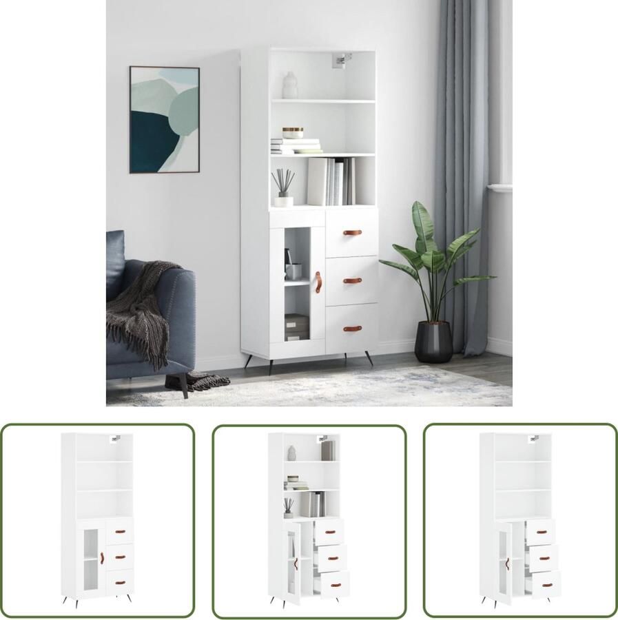The Living Store Hoge kast 69 5x34x180 cm bewerkt hout wit Hoge Kast Houten Kast Wit Kast Opslagoplossing