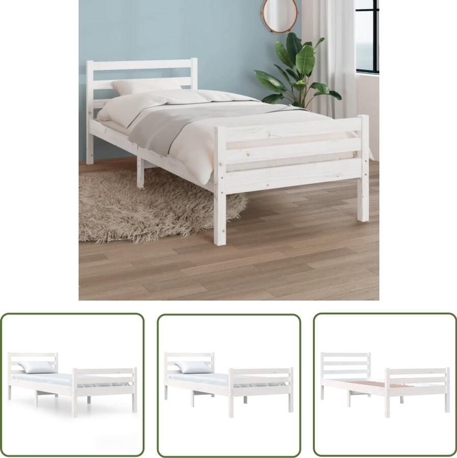 VidaXL Wit Houten Bedframe 90x190 cm Houten Bedframe Enkelbed Bed 90x190 Wit Bed Modern Bed Stapelbaar Bed Budget Bed Klein Bed