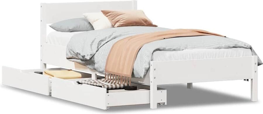 VidaXL Wit Houten Bedframe met Lades 90x200cm