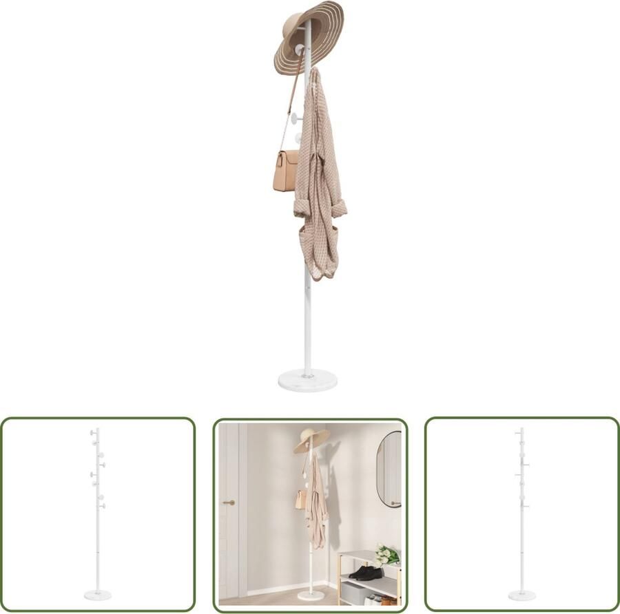 The Living Store Kapstok wit Gepoedercoat IJzer 176 cm met Marmeren Voet Kapstok Wit Marmeren Voet Ijzeren Kapstok Entreehal Meubilair