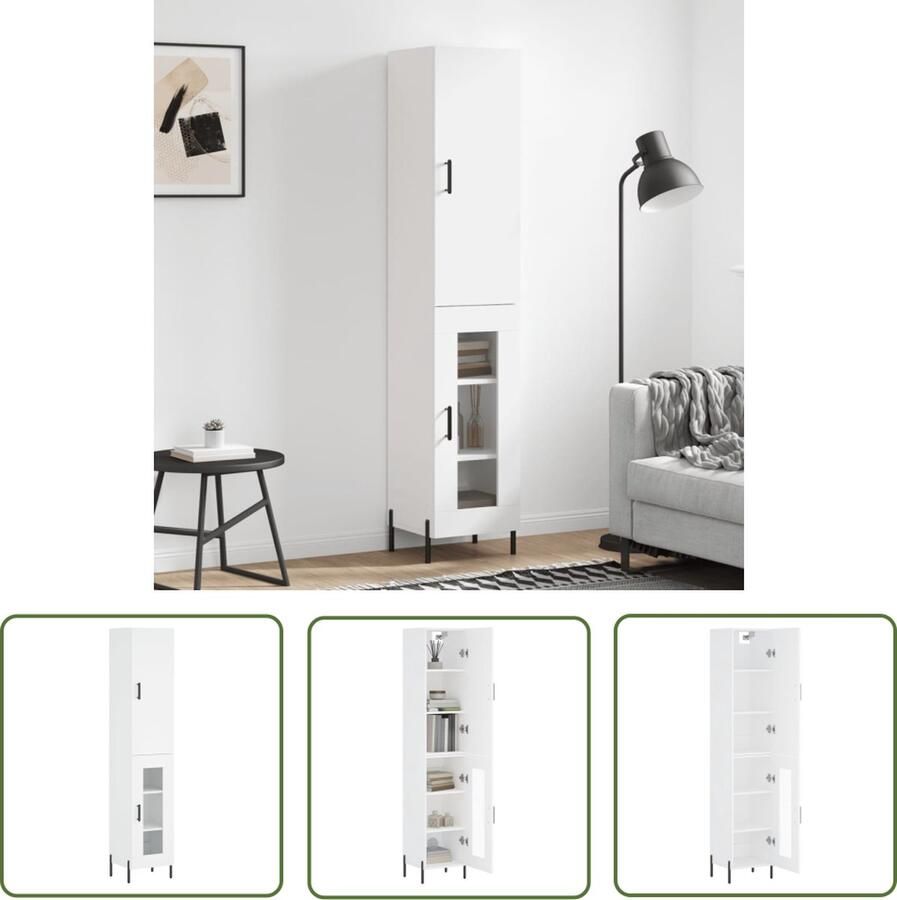 The Living Store Hoge kast 34 5x34x180 cm bewerkt hout zwart Hoge Kast Opbergkast Zwarte Kast Houten Kast