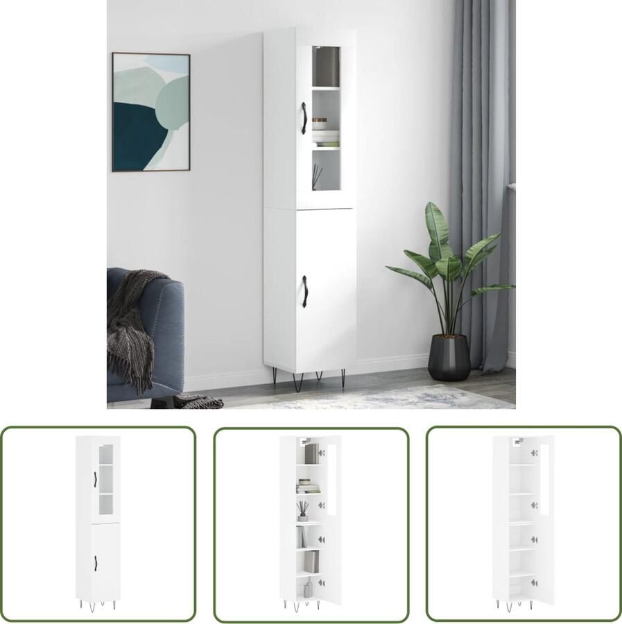 VidaXL Houten Kast Hoge Kast Hoge kast 34 5x34x180 cm bewerkt hout wit Kast Opslagoplossing Livingroom Furniture