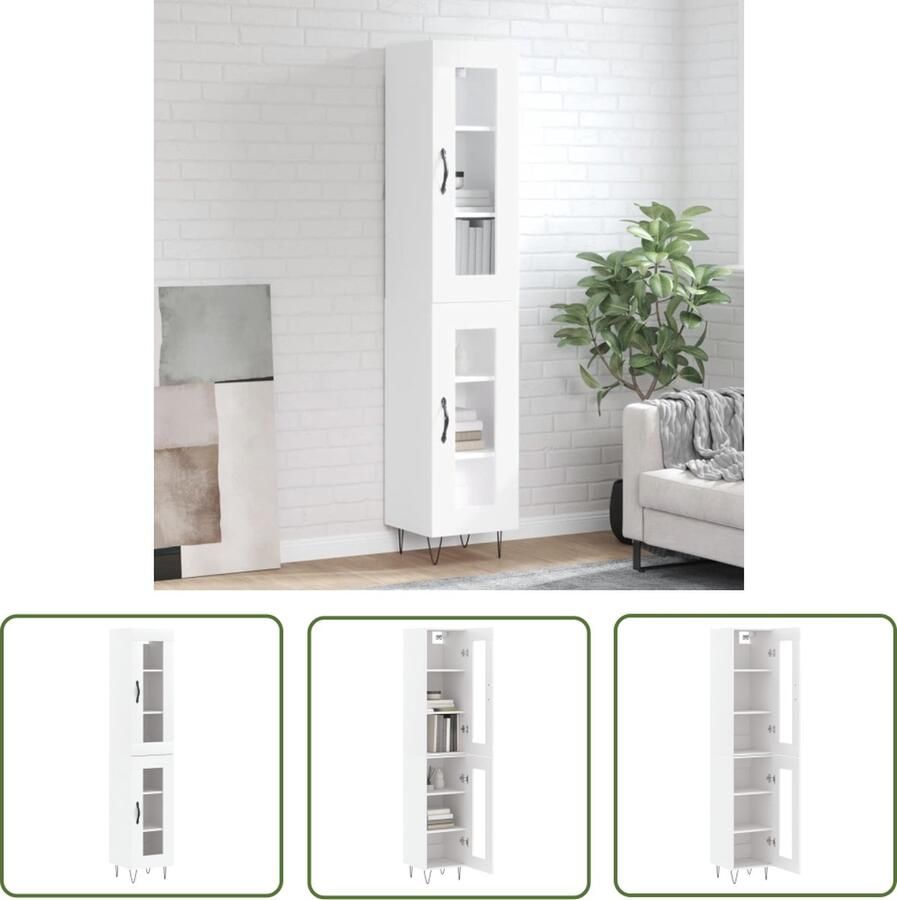 VidaXL Wit Kast Hoge Kast Hoge kast 34 5x34x180 cm bewerkt hout wit Houten Kast Opbergkast Living Room Furniture