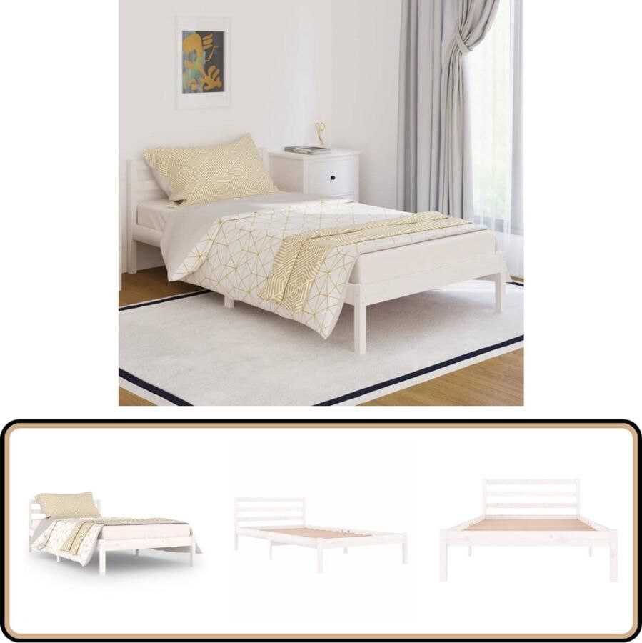 VidaXL Wit Massief Grenen Bedframe 100x200 cm Houten Bed Frame Modern Bed Frame Grenenhout Bed Frame Wit Bed Frame King Size Bed Frame