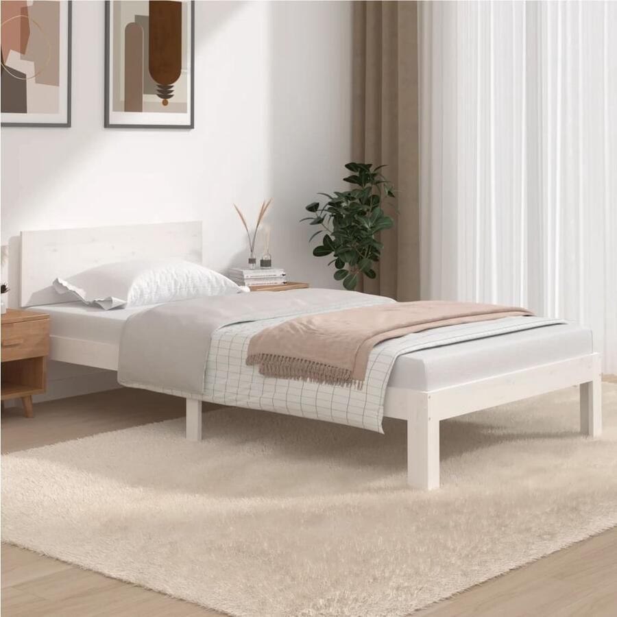 VidaXL Wit Massief Grenen Bedframe 100x200 cm Modern Bed Frame Houten Bed Grenenhouten Bed Wit Bed Frame Bed Frame 100x200 King Size Bed Frame - Foto 2