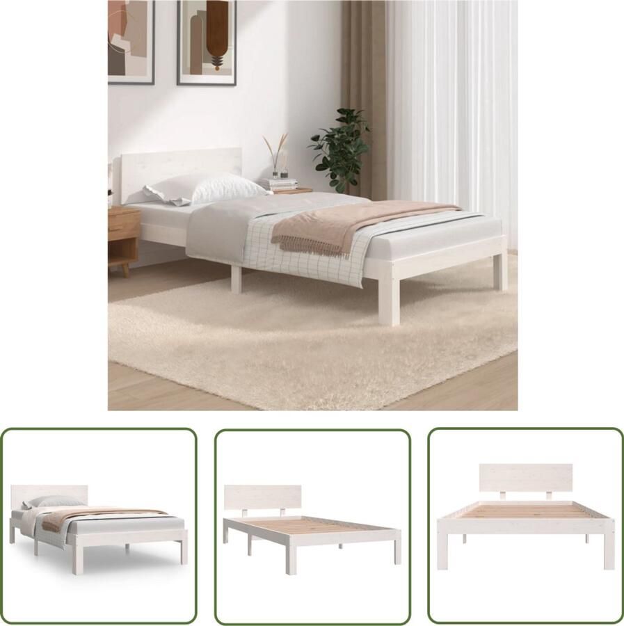 VidaXL Wit Massief Grenen Bedframe 100x200 cm Modern Bed Frame Houten Bed Grenenhouten Bed Wit Bed Frame Bed Frame 100x200 King Size Bed Frame