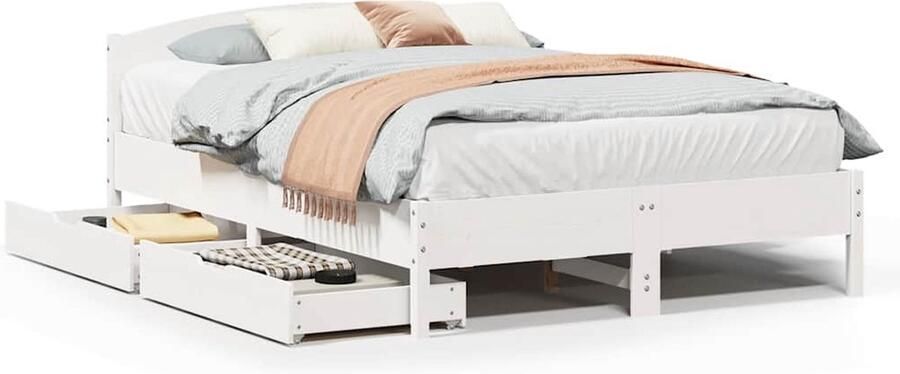 VidaXL Wit Massief Grenen Bedframe 135x190 cm