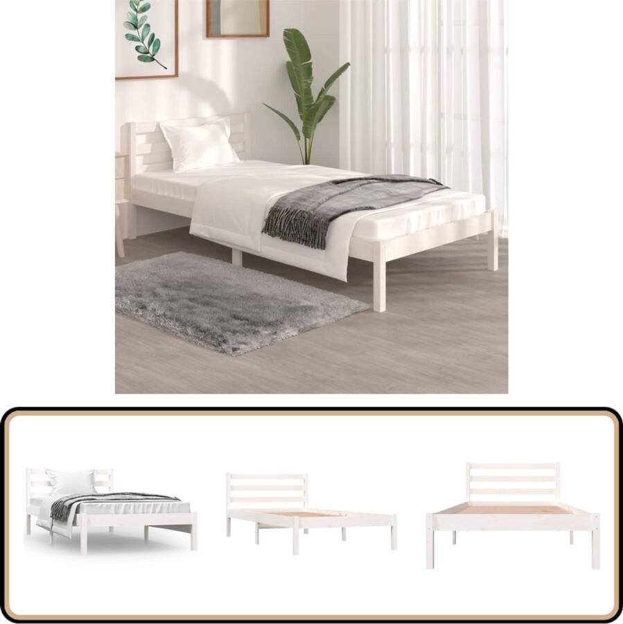 VidaXL Wit Massief Houten Bedframe 90x190 cm Houten Bed Frame Bed Frame Massief Hout Enkel Bed Wit Bed Frame Bed Frame 90x190 Grenenhout Bed Frame