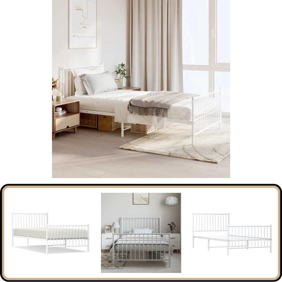 VidaXL Wit Metalen Bedframe 100x200 cm Klassieke Bed Frame Metalen Bedframe Houten Bedframe Bed Frame Wit Bed Frame Staal Tweepersoons Bed Boxspring Bed