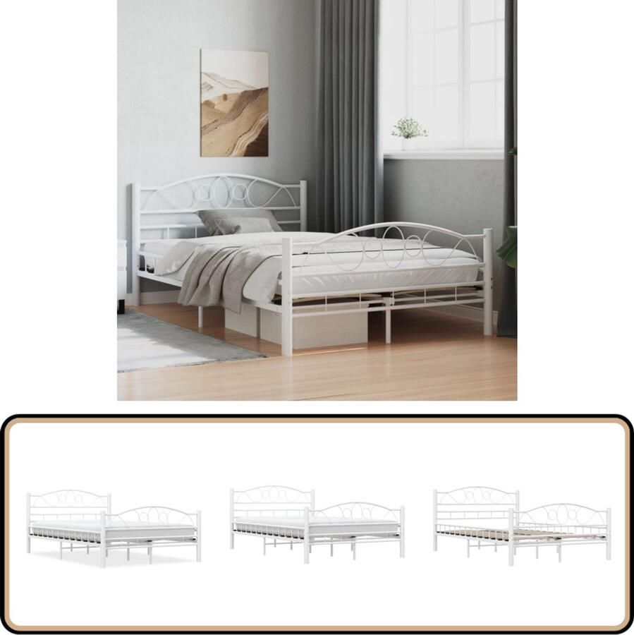 VidaXL Wit Metalen Bedframe 120x200 cm Metalen Bedframe Wit Bedframe Tweepersoonsbed Boxspring Bed Hoofdbord Slatted Frame Bedroom Furniture