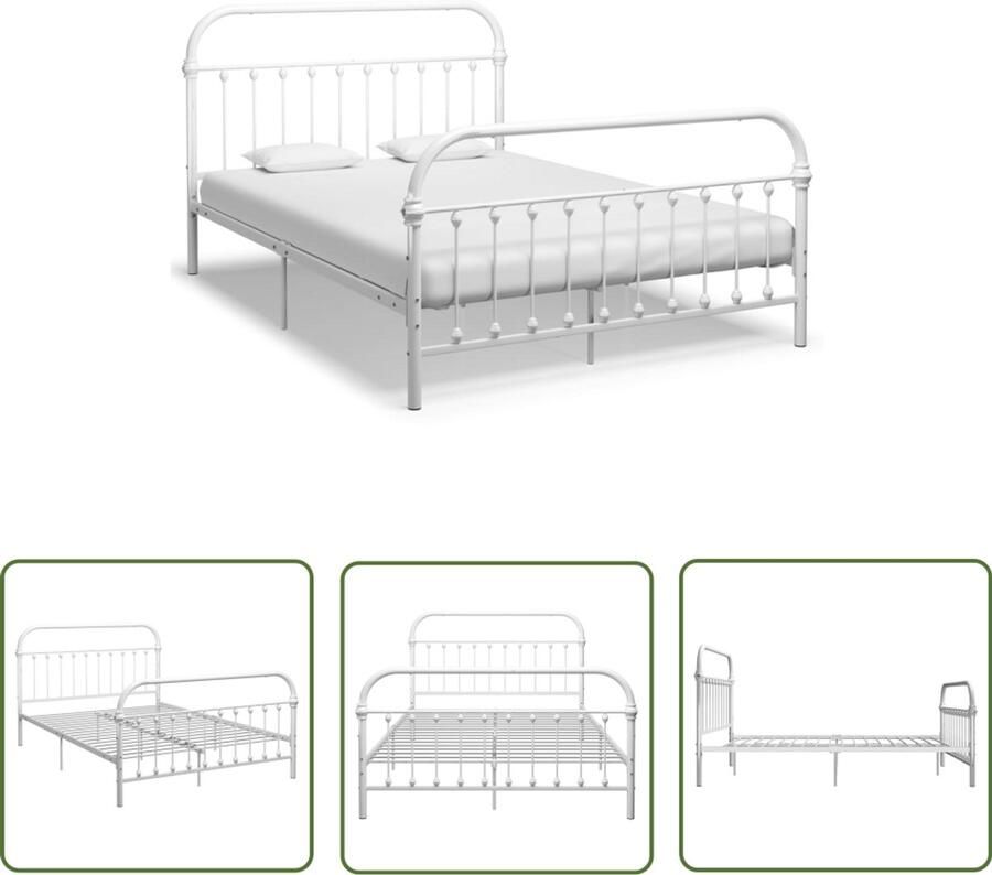 VidaXL Wit Metalen Bedframe 160x200 cm Metalen Bedframe Tweepersoonsbed Bedframe Wit Slaapkamer Decoratie Luxe Bed Modern Bedframe