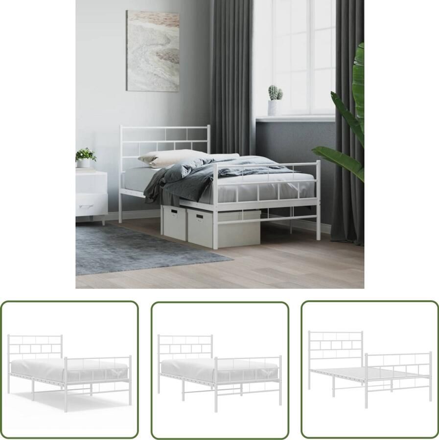 VidaXL Wit Metalen Bedframe 75x190 cm Klassieke Bed Frame Metalen Bed Wit Bed Staal Bed Boxspring Bed