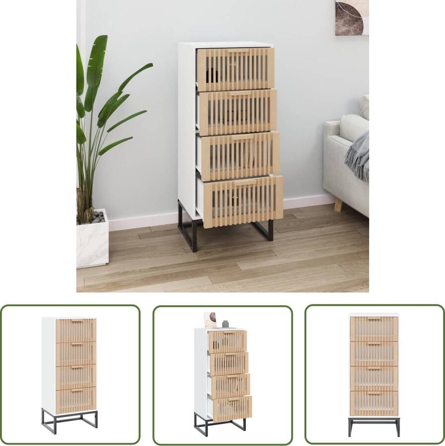 VidaXL Hoge kast 40x30x95 cm bewerkt hout Hoge Kast Wit Meubel Opslagoplossing Woonaccessoires Vintage Kast