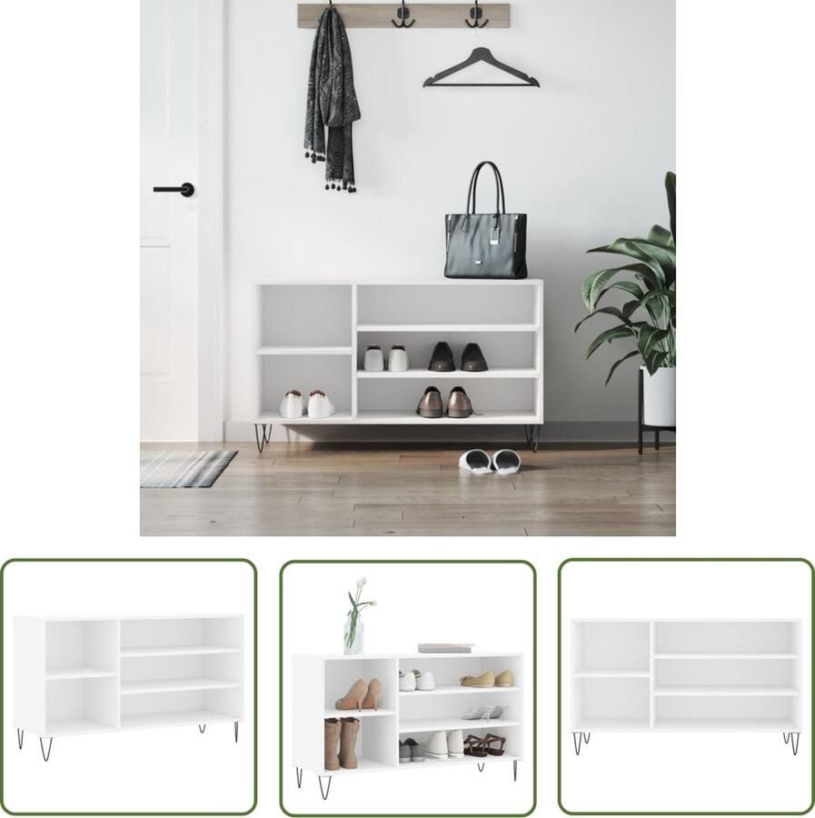 The Living Store Schoenenkast wit 102 x 36 x 60 cm hoge kwaliteit hout voldoende opbergruimte Schoenenkast Wit Schoeneenkast Opslagruimte Inbouwkasten