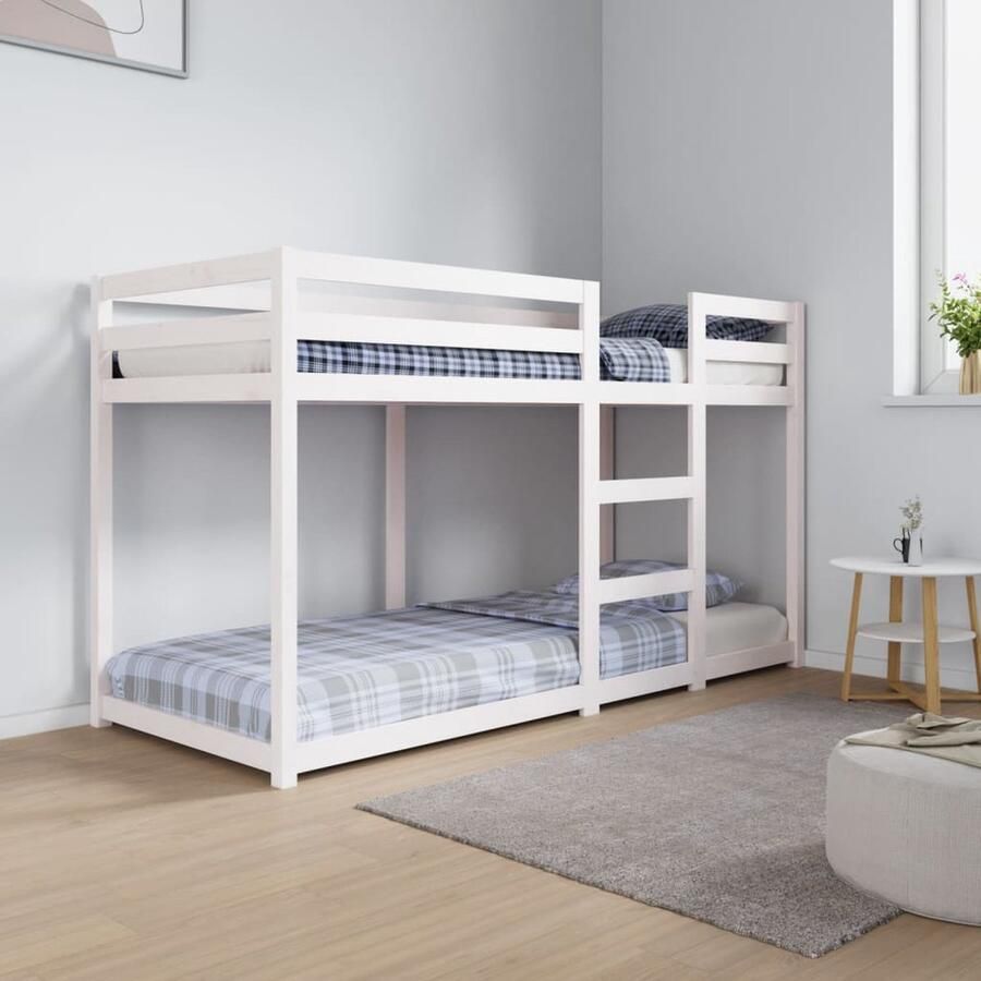 VidaXL Wit Stapelbed 75x190 cm Massief Grenenhout Stapelbed Houten Bed Kinderbed Tweepersoonsbed Klein Bed Budgetvriendelijk Bed Stapelbed Wit Minimalistisch Bed Moderne Slaapkamer - Foto 2