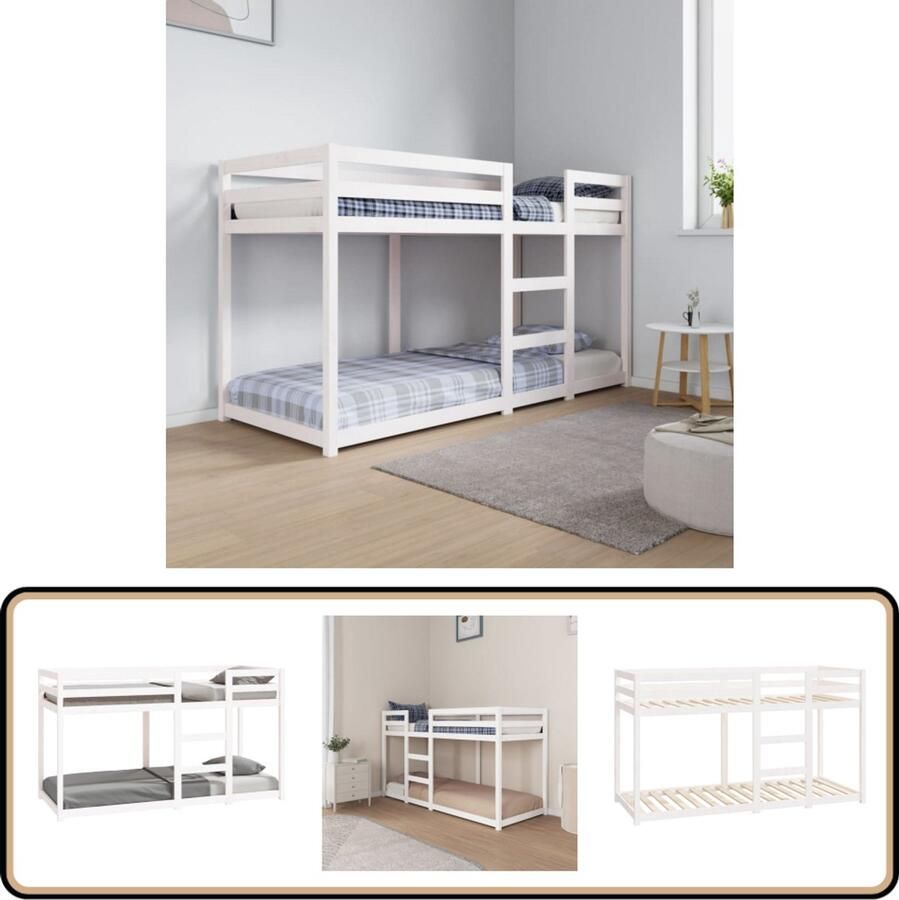 VidaXL Wit Stapelbed 75x190 cm Massief Grenenhout Stapelbed Houten Bed Kinderbed Tweepersoonsbed Klein Bed Budgetvriendelijk Bed Stapelbed Wit Minimalistisch Bed Moderne Slaapkamer