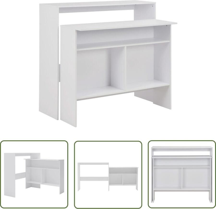 The Living Store Bartafel Wit 130 x 40 x 120 cm Verplaatsbare binnenste tafel Bewerkt hout Bartafel Witte Bartafel Keukenbar Bistrotafel Eetkamerstoel