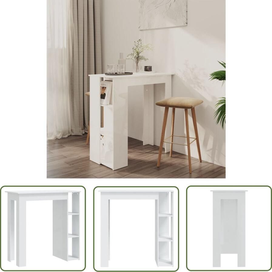 The Living Store Bartafel met schap 102x50x103 5 cm bewerkt hout hoogglans wit Bartafel Witte Bartafel Houten Bartafel Kookeiland Tafeltje Salontafel - Foto 2