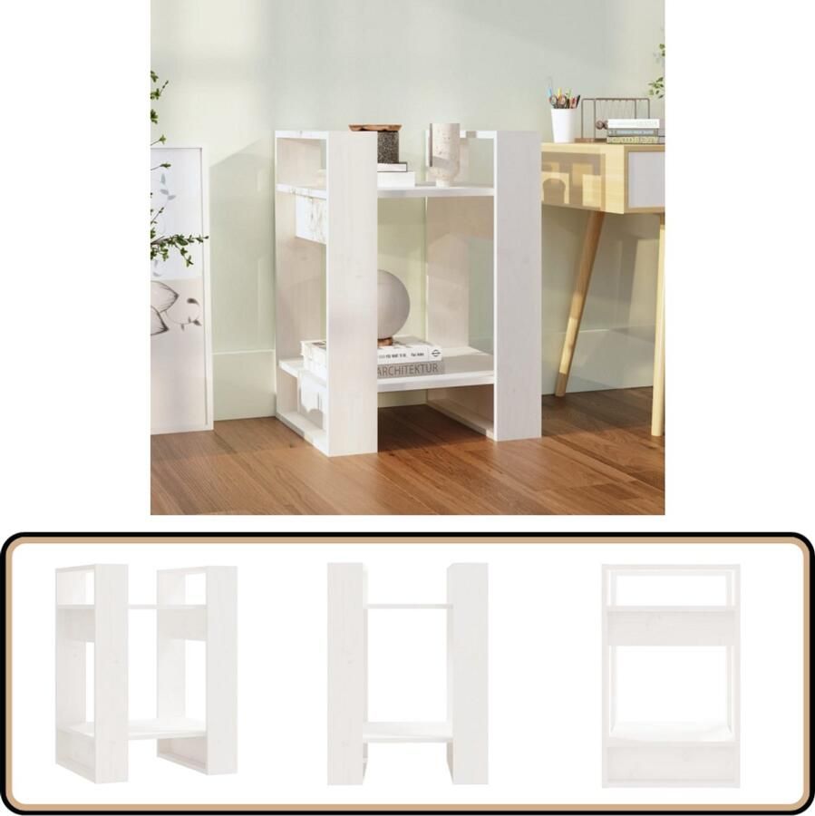 VidaXL Witte Boekenkast 41x35x57 cm Massief Grenenhout Boekenkast Boekenplank Houtmeubilair Grenenhouten Kast Witte Kast - Foto 2