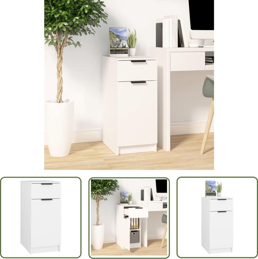 The Living Store Bureaukast Wit 33.5 x 50 x 75 cm Stevig Voldoende opbergruimte Bureaukast Witte Bureaukast Houten Bureaukast Opbergkast Kantooropstelling - Foto 2