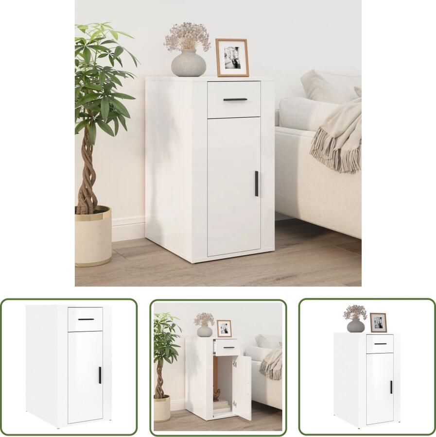 The Living Store Bureaukast Hoogglans wit 40 x 49 x 75 cm Duurzaam materiaal Bureaukast Witte Bureaukast Houten Bureaukast Opbergkast Boekenkast - Foto 2