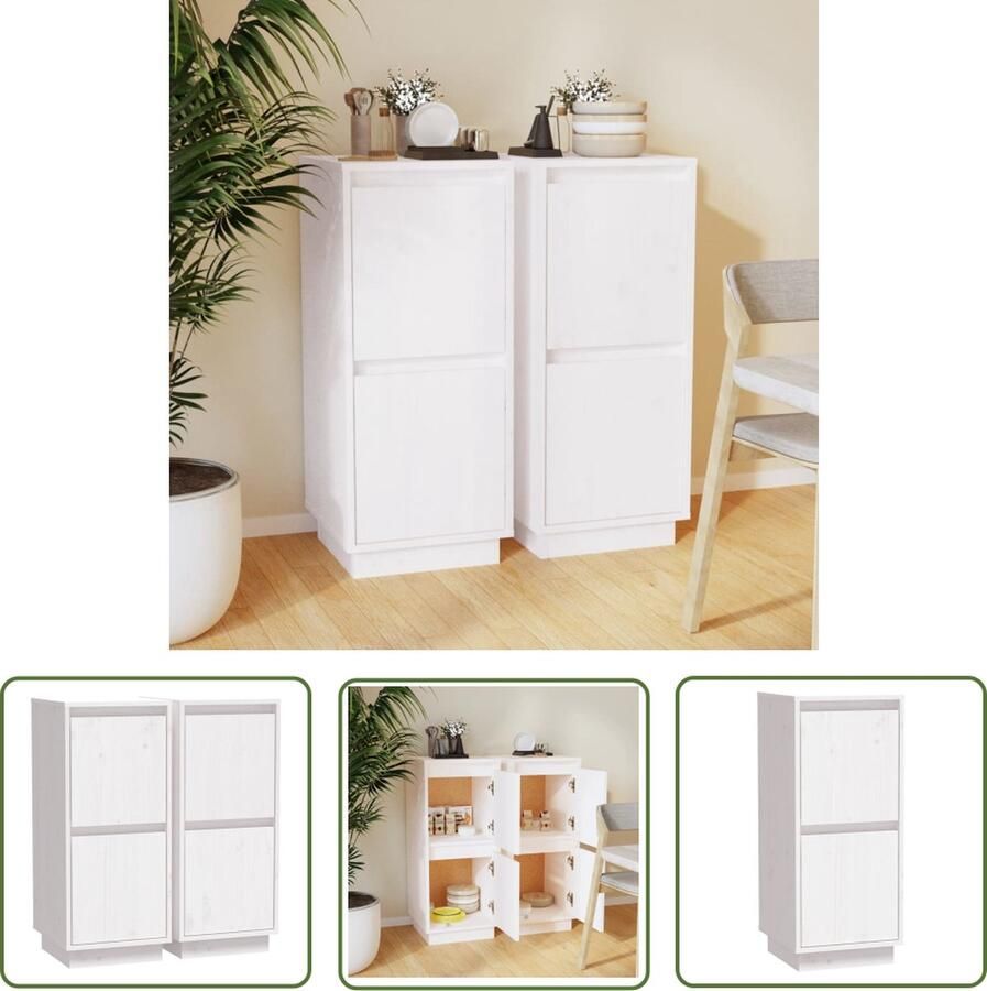 VidaXL Dressoirs 2 st 31 5x34x75 cm massief grenenhout wit Dressoirs Witte Dressoirs Grenenhouten Dressoirs Kleine Dressoirs Salontafel