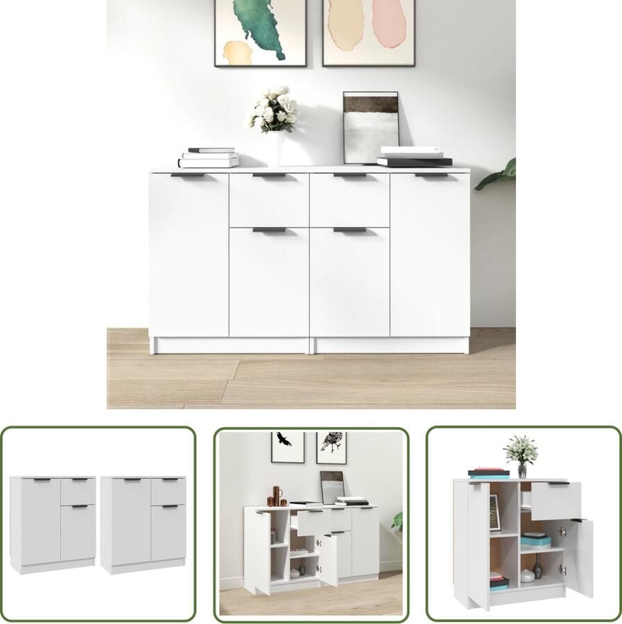 VidaXL Witte Dressoirs 2 st 60x30x70 cm bewerkt hout wit Houten Dressoirs Bewerkt Hout Salontafel