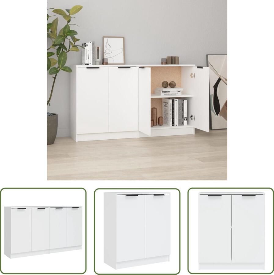 The Living Store Dressoirs 2 st 60x30x70 cm bewerkt hout wit Dressoir Minimalistisch Design Houten Dressoir Wit Dressoir Opbergmeubel