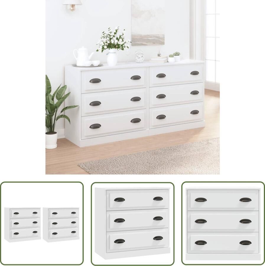 The Living Store Dressoirs 2 st bewerkt hout wit Dressoir Houten Dressoir Vintage Dressoir Wit Dressoir Salontafel