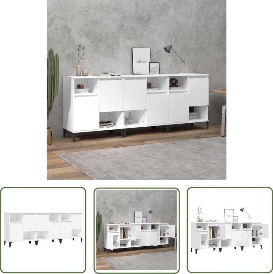 The Living Store Dressoirs 3 st 60x35x70 cm bewerkt hout wit Dressoir Klassiek Dressoir Houten Dressoir Wit Dressoir Vintage Dressoir