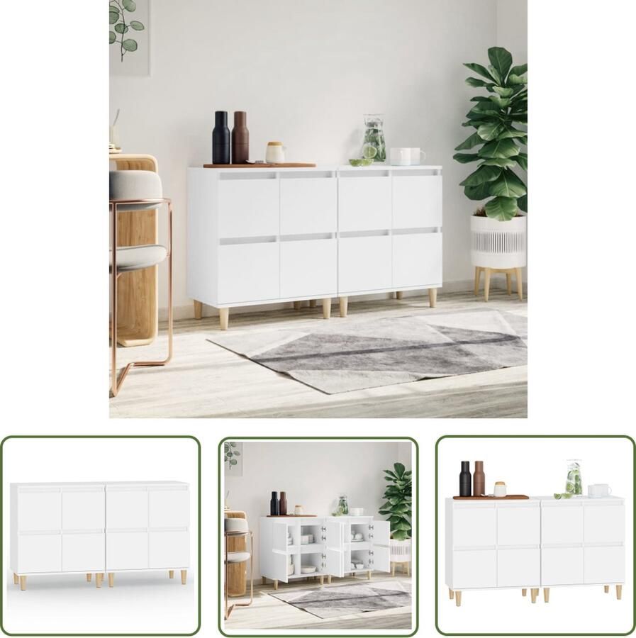 The Living Store Dressoirs 2 st 60x35x70 cm bewerkt hout wit Dressoir Klassiek Dressoir Houten Dressoir Witte Dressoir Opberg Dresser