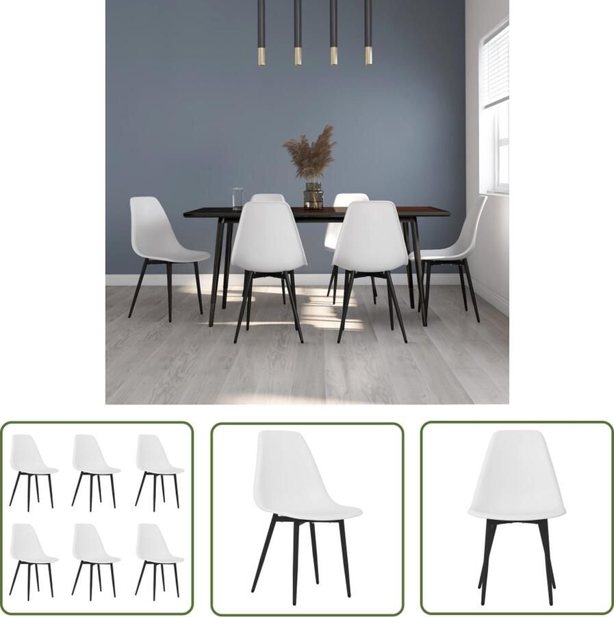 The Living Store Eetkamerstoelen Wit PP en gepoedercoat metaal 46x52x84 Ergonomisch gebogen rugleuning Eetkamerstoelen Witte Eetkamerstoelen PP Stoelen Metaal Stoelen Ergonomische Stoelen - Foto 2