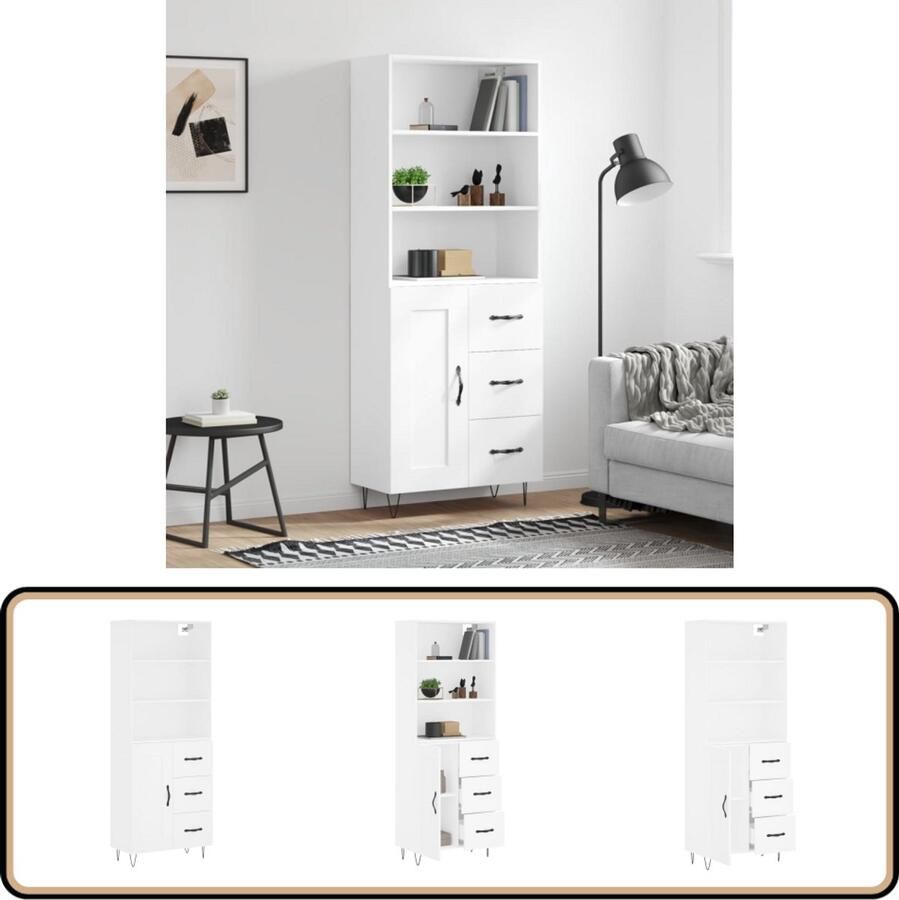 VidaXL Witte Hoge Kast 69 5x34x180 cm Bewerkt Hout Hoge Kast Opslagoplossing Houten Kast Witte Kast
