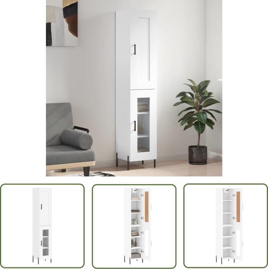 VidaXL Witte Kast Hoge Kast Hoge kast 34 5x34x180 cm bewerkt hout wit Houten Kast Opslagkast Kledingkast