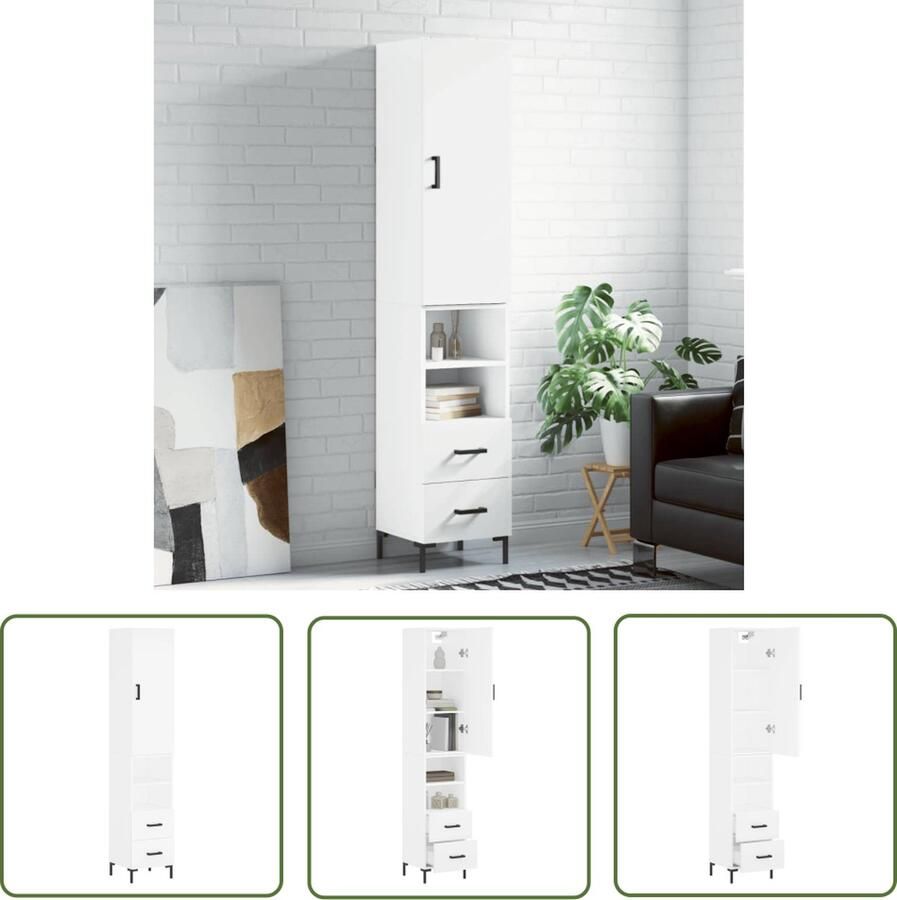 The Living Store Hoge Kast Duurzaam Bewerkt Hout Voldoende Opbergruimte Praktische Deur Metalen Voeten Wit 180 cm - Foto 2