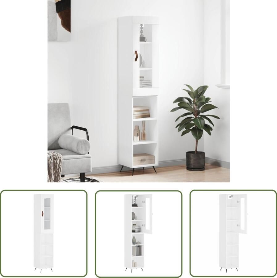 VidaXL The Living Store Hoge kast 34 5x34x180 cm bewerkt hout wit Hoge Kast Boekenkast Opslagkast Witte Kast Houten Kast - Foto 2