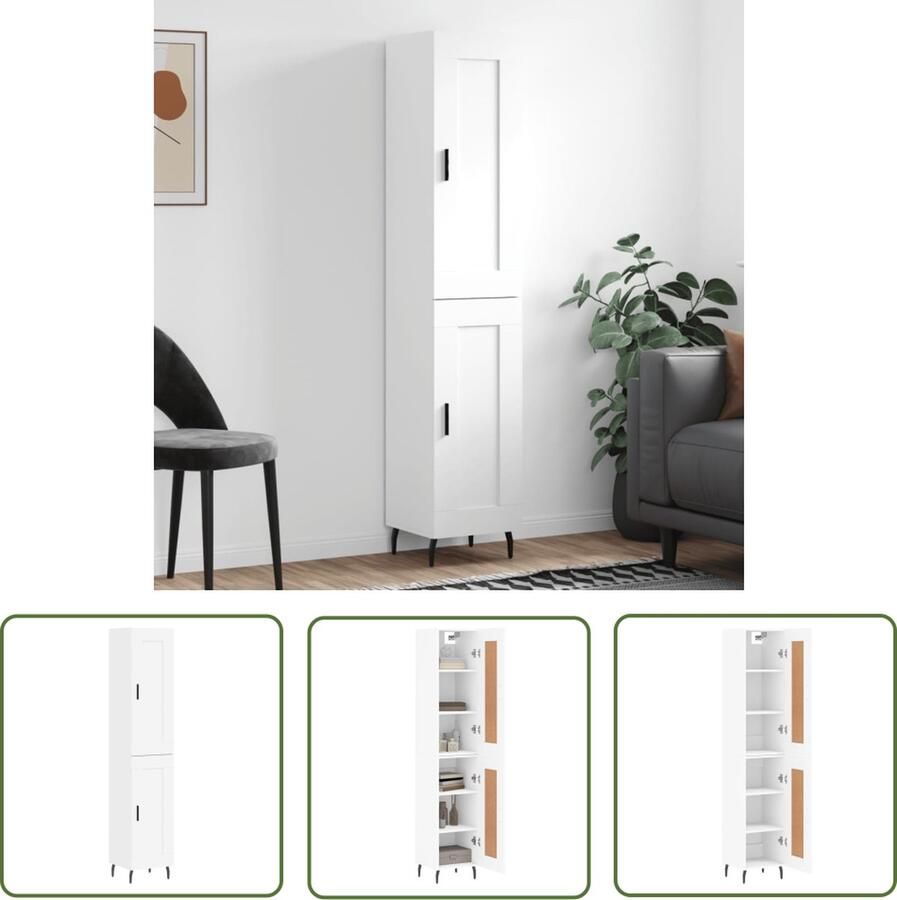 VidaXL Witte Kast Hoge Kast Hoge kast 34 5x34x180 cm bewerkt hout wit Houten Kast Opslagoplossing Woonaccessoires