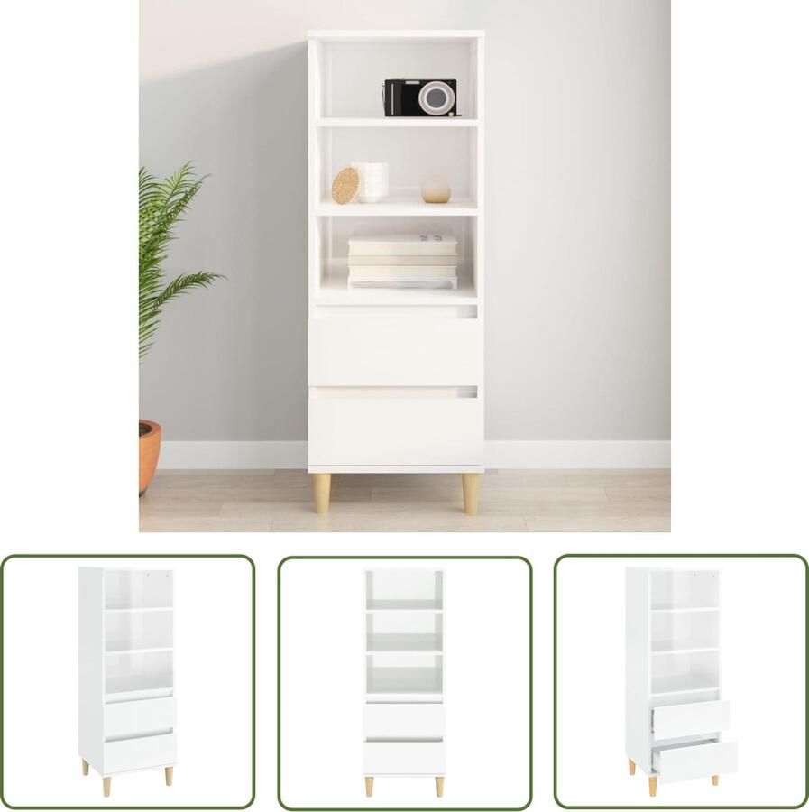 The Living Store Hoge kast 40x36x110 bewerkt hout hoogglans wit Bijzettafel Kast Opslagmeubilair Hoogglans Witte Kast Houtsoorten