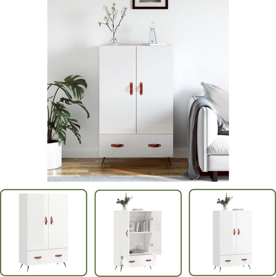 VidaXL The Living Store Hoge kast 69 5x31x115 cm bewerkt hout hoogglans wit Hoge Kast Dressoir Buffetkast Witte Kast Houten Kast - Foto 2