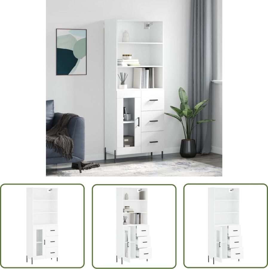 The Living Store Hoge kast wit 69.5 x 34 x 180 cm (B x D x H) Duurzaam materiaal Voldoende opbergruimte Praktische deur IJzeren poten